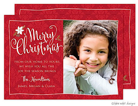 Take Note Designs Digital Holiday Photo Cards - Red Damask Poinsettia Sprig Take Note Designs Digital Holiday Photo Cards - Red Damask Poinsettia Sprig