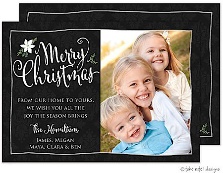 Take Note Designs Digital Holiday Photo Cards - Black Damask Poinsettia Sprig Take Note Designs Digital Holiday Photo Cards - Black Damask Poinsettia Sprig