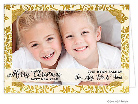 Take Note Designs Digital Holiday Photo Cards - Golden Damask Gold Corners Take Note Designs Digital Holiday Photo Cards - Golden Damask Gold Corners