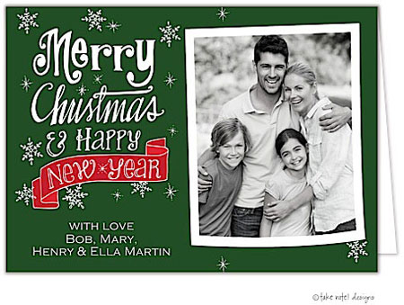 Take Note Designs Digital Holiday Photo Cards - Merry Christmas New Year Banner Green Take Note Designs Digital Holiday Photo Cards - Merry Christmas New Year Banner Green