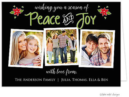 Take Note Designs Digital Holiday Photo Cards - Peace And Joy Christmas Poinsettias Black Take Note Designs Digital Holiday Photo Cards - Peace And Joy Christmas Poinsettias Black