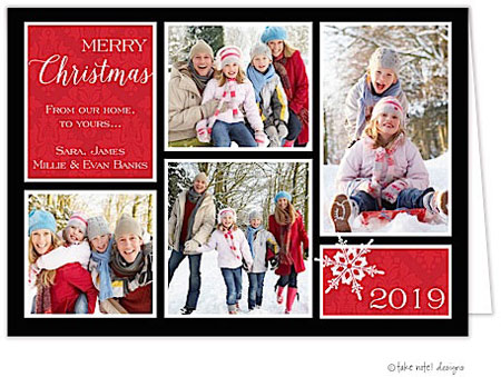 Take Note Designs Digital Holiday Photo Cards - Damask Corners Red