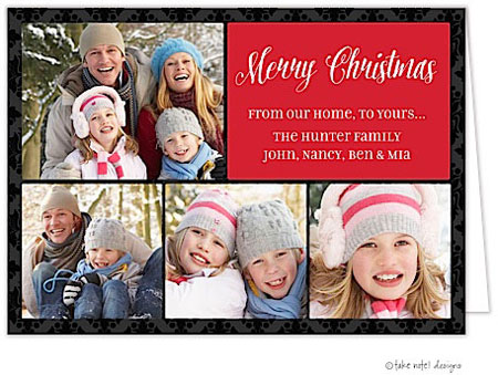 Take Note Designs Digital Holiday Photo Cards - Simple Red On Damask