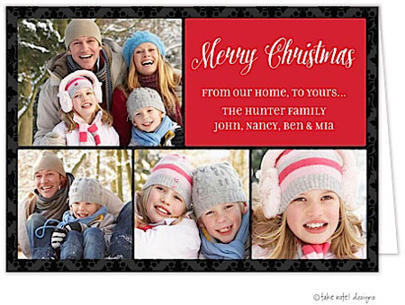 Take Note Designs Digital Holiday Photo Cards - Simple Red On Damask Take Note Designs Digital Holiday Photo Cards - Simple Red On Damask