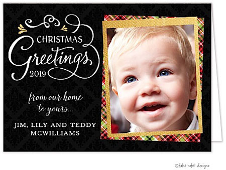 Take Note Designs Digital Holiday Photo Cards - Plaid And Gold Photo Layout