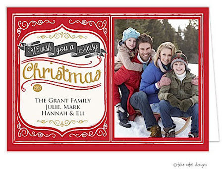 Take Note Designs Digital Holiday Photo Cards - Vintage Christmas Banner Red