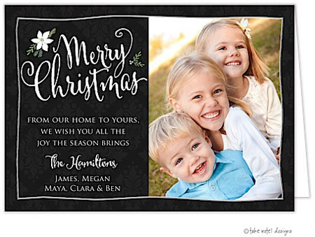 Take Note Designs Digital Holiday Photo Cards - Black Damask Poinsettia Sprig