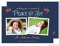 Take Note Designs Digital Holiday Photo Cards - Peace And Joy Christmas Poinsettias Blue