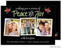 Take Note Designs Digital Holiday Photo Cards - Peace And Joy Christmas Poinsettias Black