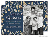 Take Note Designs Digital Holiday Photo Cards - Gold Foliage Scatter Navy
