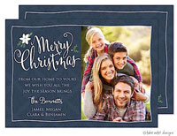 Take Note Designs Digital Holiday Photo Cards - Navy Damask Poinsettia Sprig