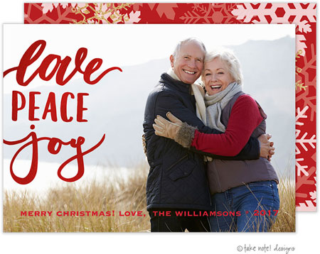 Take Note Designs Digital Holiday Photo Cards with Foil - Love Peace Joy