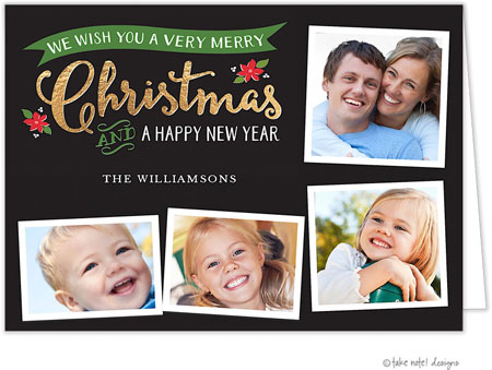 Take Note Designs Digital Holiday Photo Cards - Golden Banner Christmas Folded Holiday Photo Card