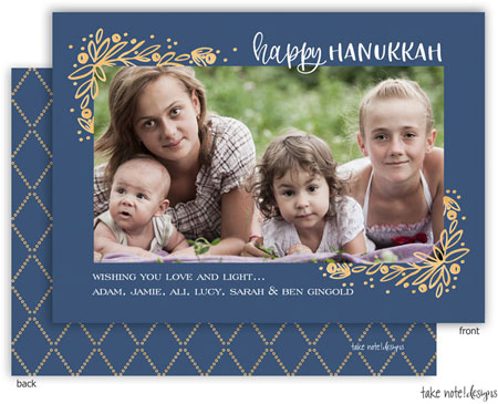 Take Note Designs Photo Hanukkah Cards - Golden Vines Corner Frame