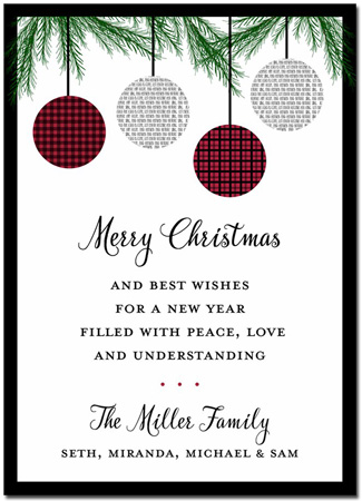 Holiday Greeting Cards by Three Bees (Christmas Ornaments Plaid)