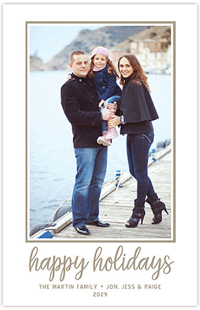 Letterpress Holiday Photo Mount Cards by Three Bees (Bright Lettered Phrase - Happy Holidays)