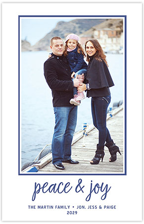 Letterpress Holiday Photo Mount Cards by Three Bees (Bright Lettered Phrase - Peace & Joy)