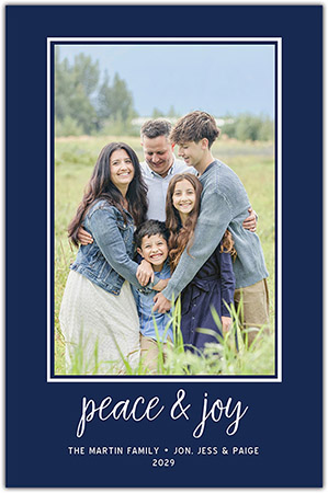 Mounted Holiday Photo Card - Bright Lettered Phrase - Peace & Joy Colored Cardstock | Three Bees Mounted Holiday Photo Card - Bright Lettered Phrase - Peace & Joy Colored Cardstock | Three Bees