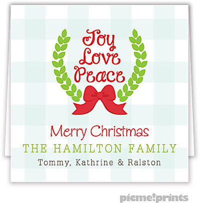Holiday Gift Enclosure Cards by PicMe Prints - Joy Love Peace Gingham Square (Folded) Holiday Gift Enclosure Cards by PicMe Prints - Joy Love Peace Gingham Square (Folded)