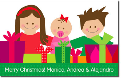 Spark & Spark Children's Personalized Holiday Calling Cards - Siblings Sharing Gifts