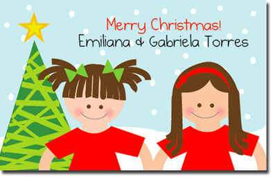 Spark & Spark Children's Personalized Holiday Calling Cards - Sisters Celebrate Christmas
