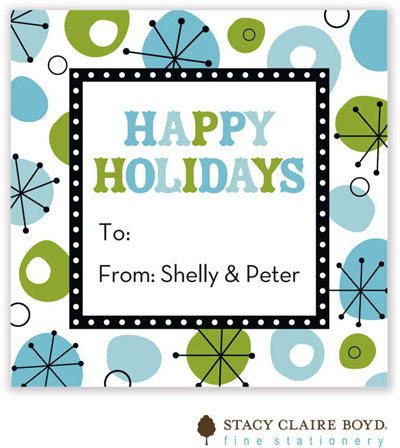 Stacy Claire Boyd - Holiday Calling Cards (Retro Wishes - Blue - Folded)