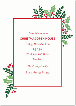 Holiday Invitations by Boatman Geller - Holly Sprigs