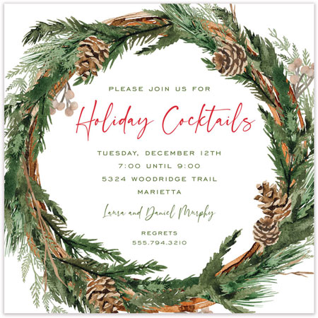 Holiday Invitations by PicMe Prints - Pinecone Wreath Holiday Invitations by PicMe Prints - Pinecone Wreath
