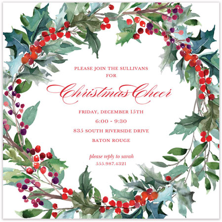 Holiday Invitations by PicMe Prints - Holly Berry Wreath
