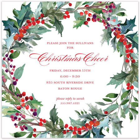 Holiday Invitations by PicMe Prints - Holly Berry Wreath Holiday Invitations by PicMe Prints - Holly Berry Wreath