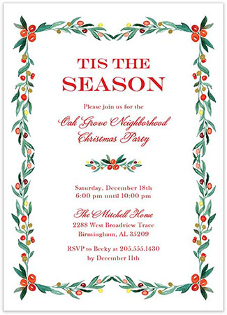 Holiday Invitations by Stacy Claire Boyd (Bright Berry Border)