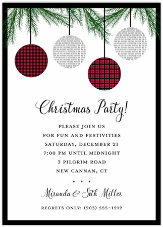 Holiday Invitations by Three Bees (Christmas Ornaments Plaid)