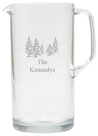 Personalized Tritan Pitcher (64oz) by Carved Solutions - Pine Trees Personalized Tritan Pitcher (64oz) by Carved Solutions - Pine Trees