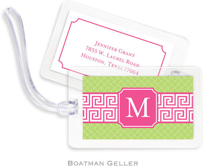 Boatman Geller Luggage/ID Tags - Greek Key Band Pink Preset