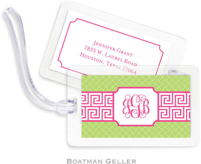 Boatman Geller Luggage/ID Tags - Greek Key Band Pink