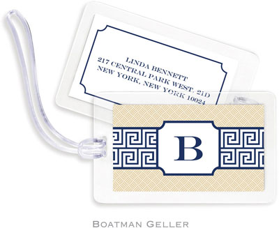 Boatman Geller Luggage/ID Tags - Greek Key Band Navy