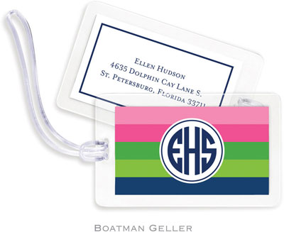 Boatman Geller Luggage/ID Tags - Bold Stripe Pink Green & Navy