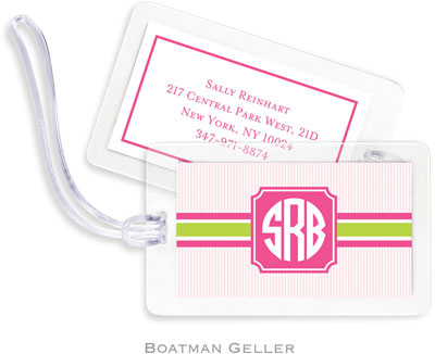 Boatman Geller Luggage/ID Tags - Seersucker Band Pink & Green