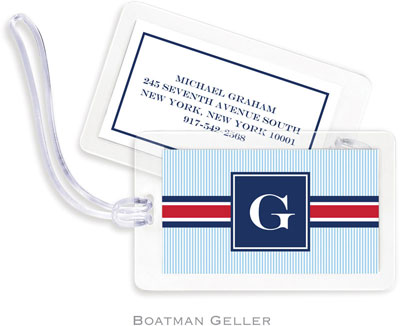 Boatman Geller Luggage/ID Tags - Seersucker Band Red & Navy