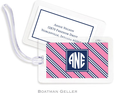 Boatman Geller Luggage/ID Tags - Repp Tie Pink & Navy Preset Boatman Geller Luggage/ID Tags - Repp Tie Pink & Navy Preset