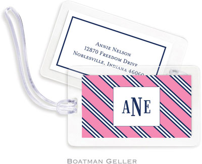 Boatman Geller Luggage/ID Tags - Repp Tie Pink & Navy