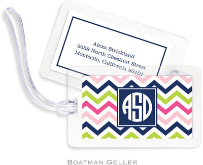 Boatman Geller Luggage/ID Tags - Chevron Pink Navy & Lime Preset