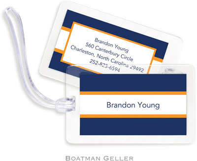 Boatman Geller Luggage/ID Tags - Stripe Navy & Tangerine