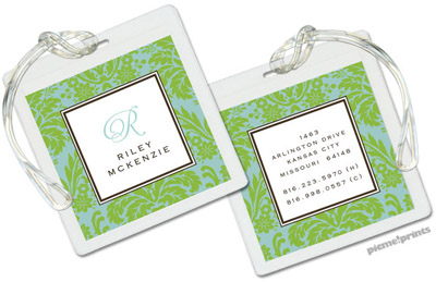 PicMe Prints - Luggage/ID Tags - Damask Lime on Robin's Egg