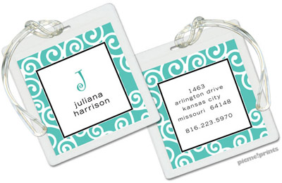 Luggage/ID Tags by PicMe Prints (Happy Scrolls Turquoise - Square)
