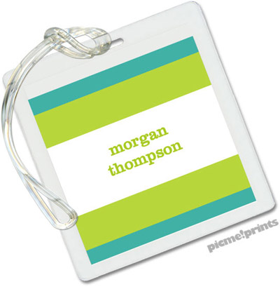 Luggage/ID Tags by PicMe Prints (Bold Bands Turquoise/Chartreuse - Square)