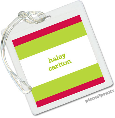 Luggage/ID Tags by PicMe Prints (Bold Bands Watermelon/Chartreuse - Square)