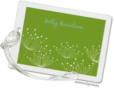 PicMe Prints - Luggage/ID Tags - Dandelions White on Cilantro