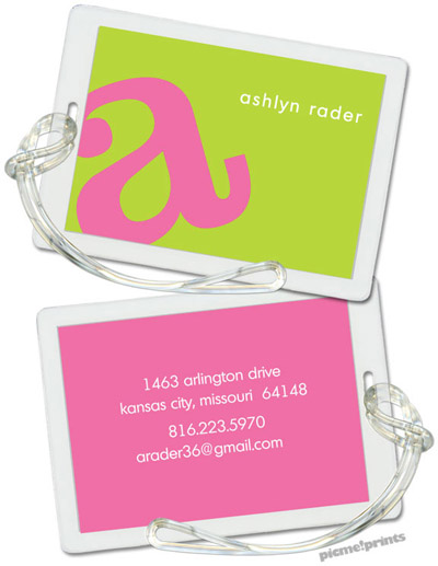 PicMe Prints - Luggage/ID Tags - Alphabet Bubblegum on Chartreuse