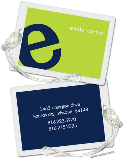 Luggage/ID Tags by PicMe Prints (Alphabet Navy on Chartreuse)